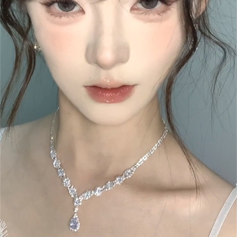 Full-Crystal Flashing Waterdrop Tassel Necklace & Earrings Set | Handcrafted Swarovski Jewelry Collection